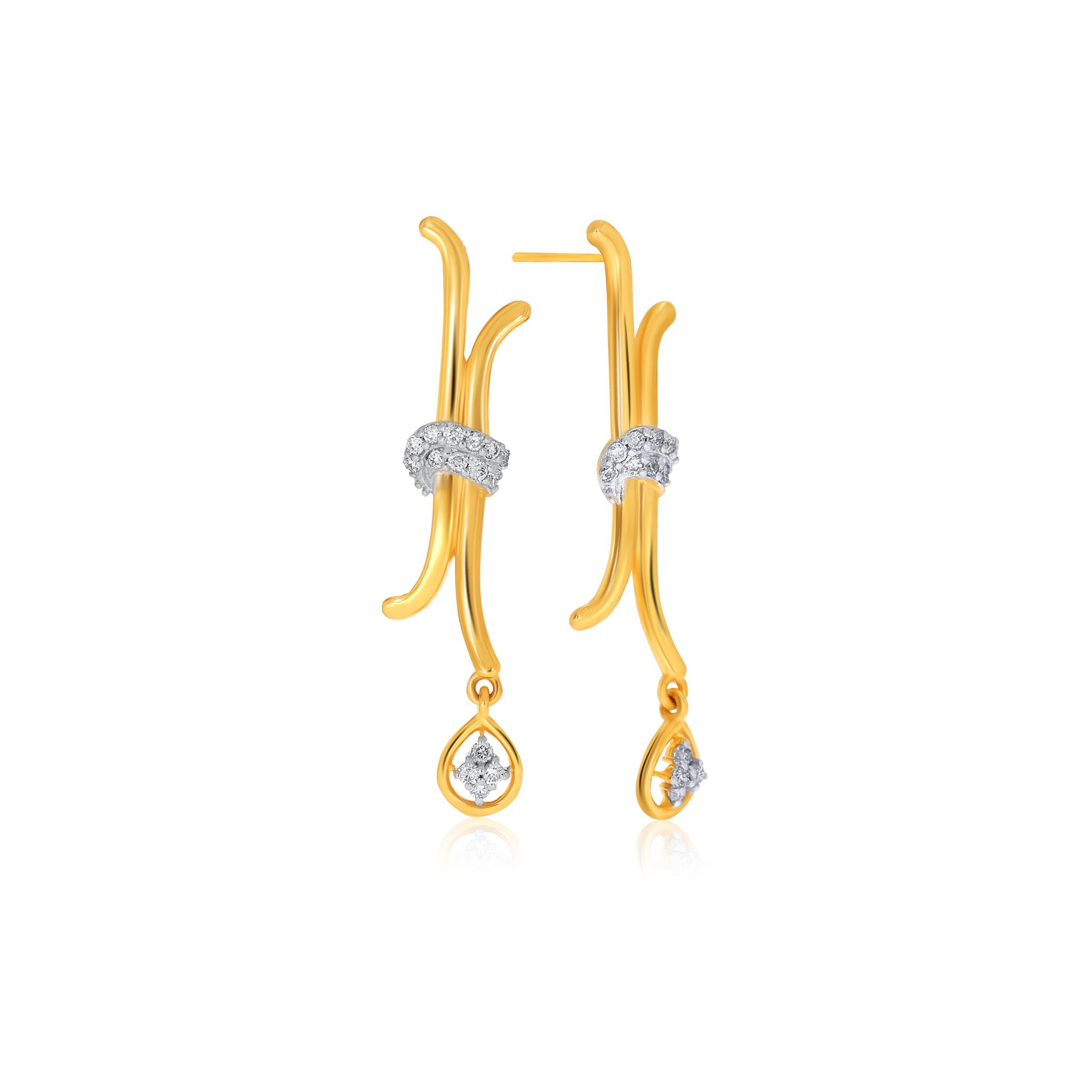 Senco Gold Fashionable Bond Diamond Drop Earrings (1.5 gram / 0.15 Ct / HI-SI / 18K Yellow Gold)