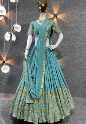 Light blue Colour Embroidered Attractive Party Wear Silk Lehenga choli
