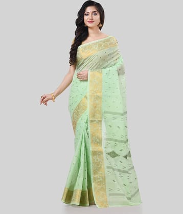 Desh Bidesh Cotton Self Design Saree Without Blouse Piece ( Green )