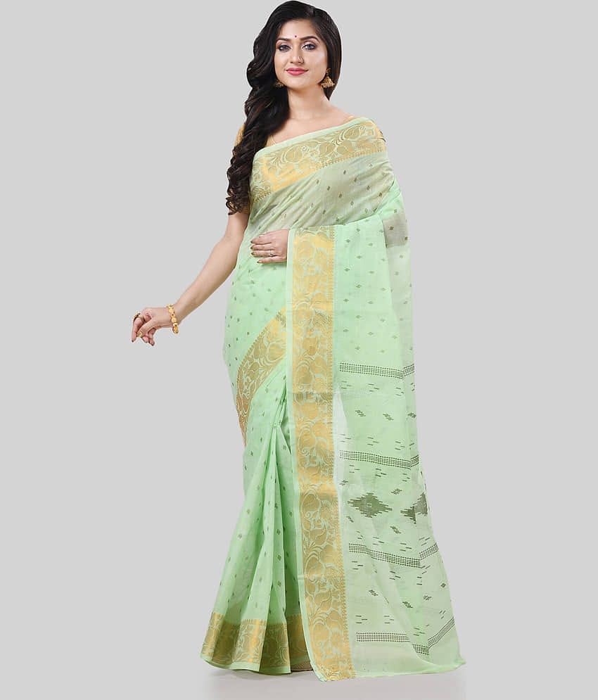 Desh Bidesh Cotton Self Design Saree Without Blouse Piece ( Green )