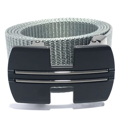 Hemener Unisex Metal Auto Grip Buckle Grey Nylon Canvas Belt-28
