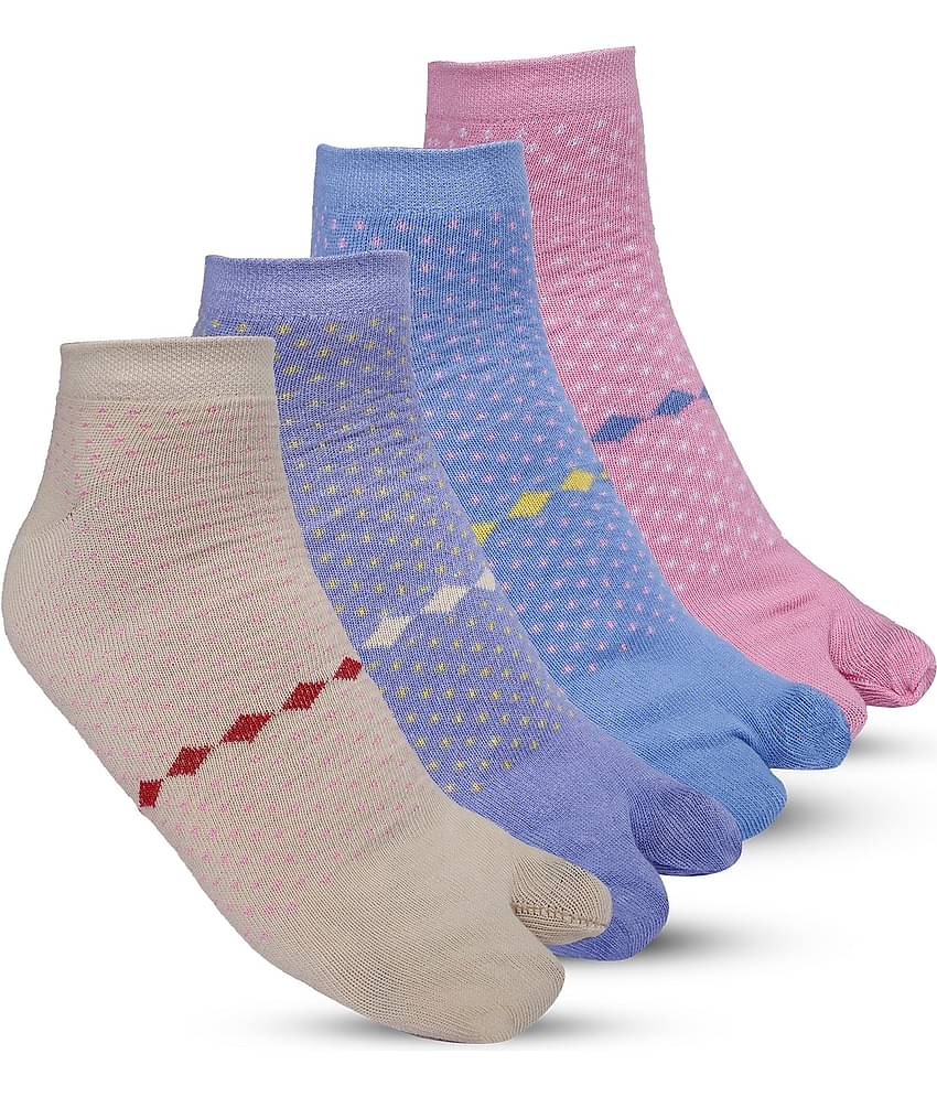 Texfro Pack of 4 Women's Cotton Ankle Length Socks ( Multicolor )