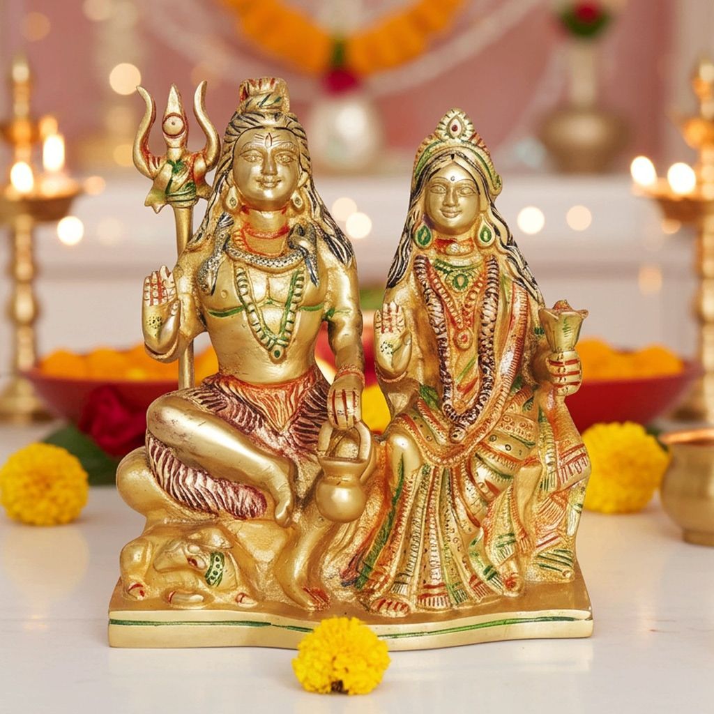 Brass Shiv Parivar God Idol - Religious Home Temple Statue, Height : 8.5 Inch (BSMAS1353 D)