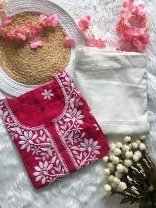 Raani -  Sunflower Design - Embroidery Kurti with Pant - Soft Rayon-40 - L
