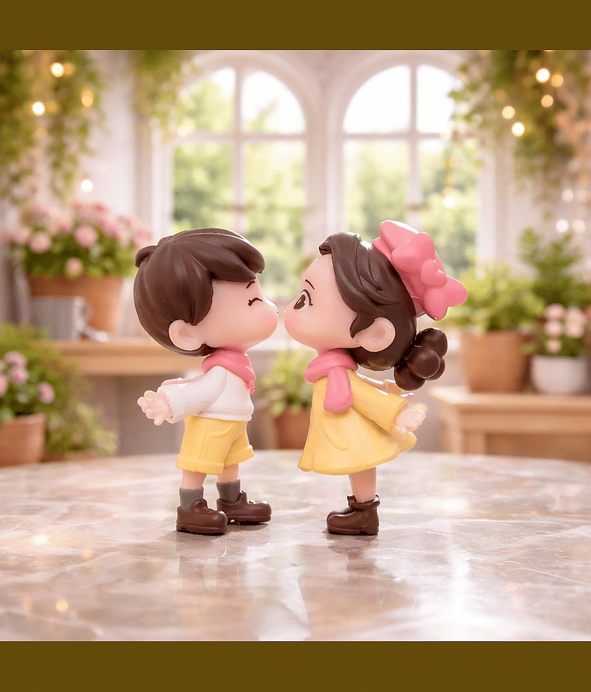 Exopick Creative Lovers Figurines Adorable Realistic Decorative Cartoon Couple Sculptures Desktop Ornaments Valentine Day Gift