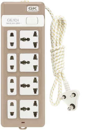 Universal Multi-Plug Extension Board GK-924 | 8 Outlets, 250V, Heavy-Duty Braided Cord, Safety Switch