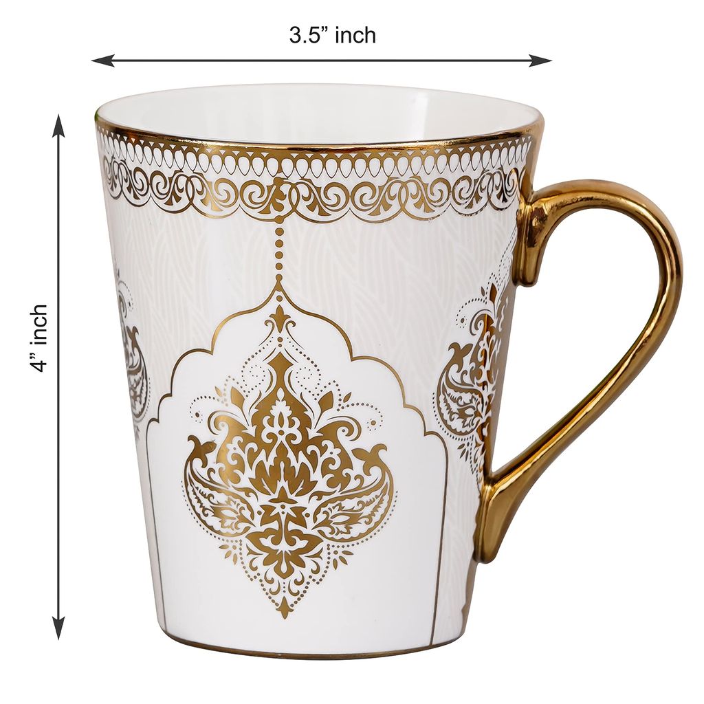 Femora Heritage Gold Coffee Mug Milk Mug - 330 ML, Set of 3 (Not Microwave Safe)