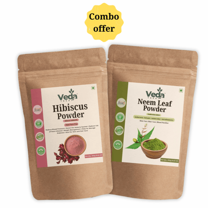 VedaTreat Hibiscus Powder and Neem Leaf Powder: 100% Pure & Natural Combo ( 250g Each )