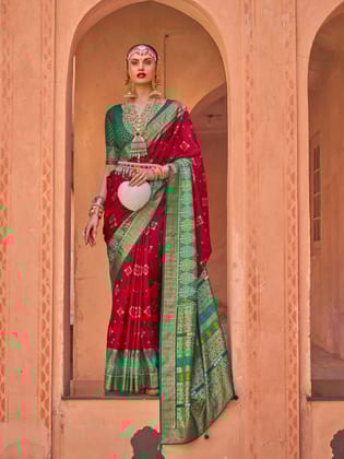 Red Soft Silk Printed Patola Saree