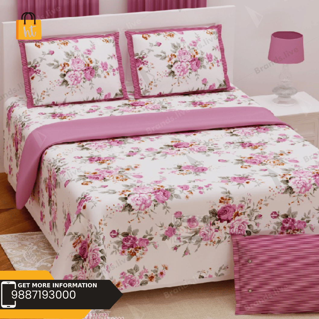 3001-Hometrade India-Standard King Size (90*108 Inches) Double Bedsheet With 2 Pillow Cover-RJ-14-Jaipur lining-3299