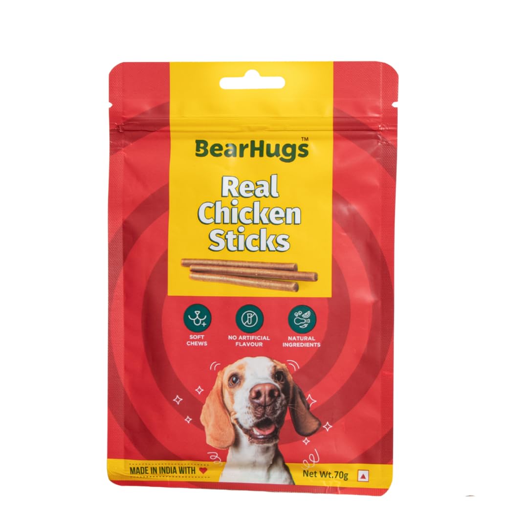 BearHugs Soft & Chewy Sticks with Real Chicken | Flavour for Dog and Puppies | All Life Stages (Pack of 4, Real Chicken)