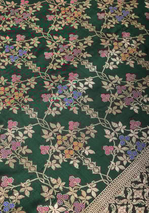 Bottle Green Gorgeous Meenakari Floral Jaal  Brocade Banarasi Pure Silk Saree | SILK MARK CERTIFIED