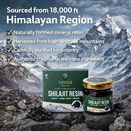 Veora Organics Pure Shilajit Resin | Himalayan with 75% Fulvic Acid & 85+ Trace Minerals | Natural Energy, Strength & Stamina Support | Lab Tested | Natural Energy Booster For Man And Woman