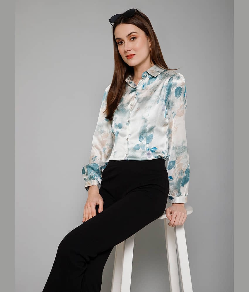 Purys Women Printed Satin Shirt ( White )
