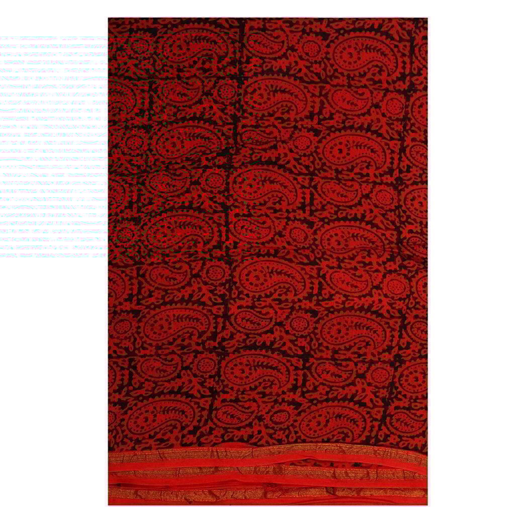 HANDLOOM CHANDERI 03 PCS BAGH PRINTED SUIT (SKU - 1RBS01260221 Suit 104)