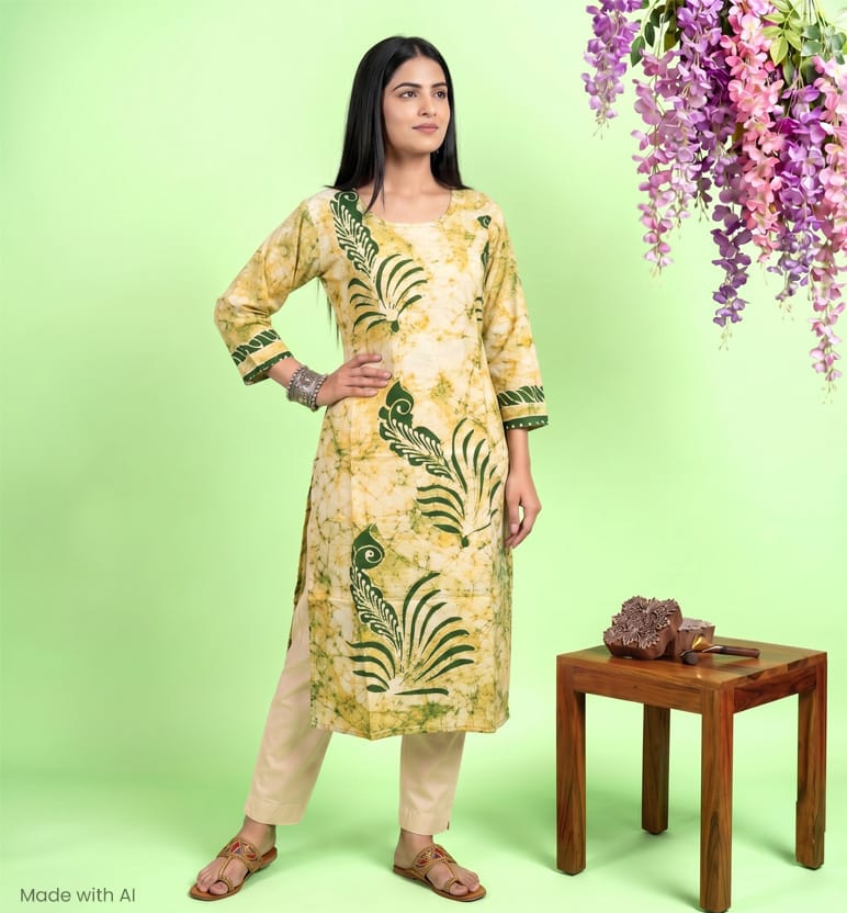 Handcrafted Batik Printed Readymade Cotton Kurta