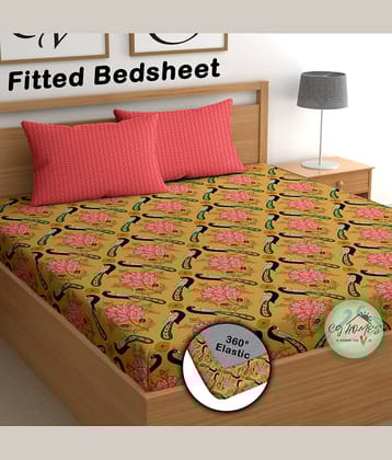 CG HOMES Cotton Floral Fitted Fitted bedsheet with 2 Pillow Covers ( Double Bed ) - Brown
