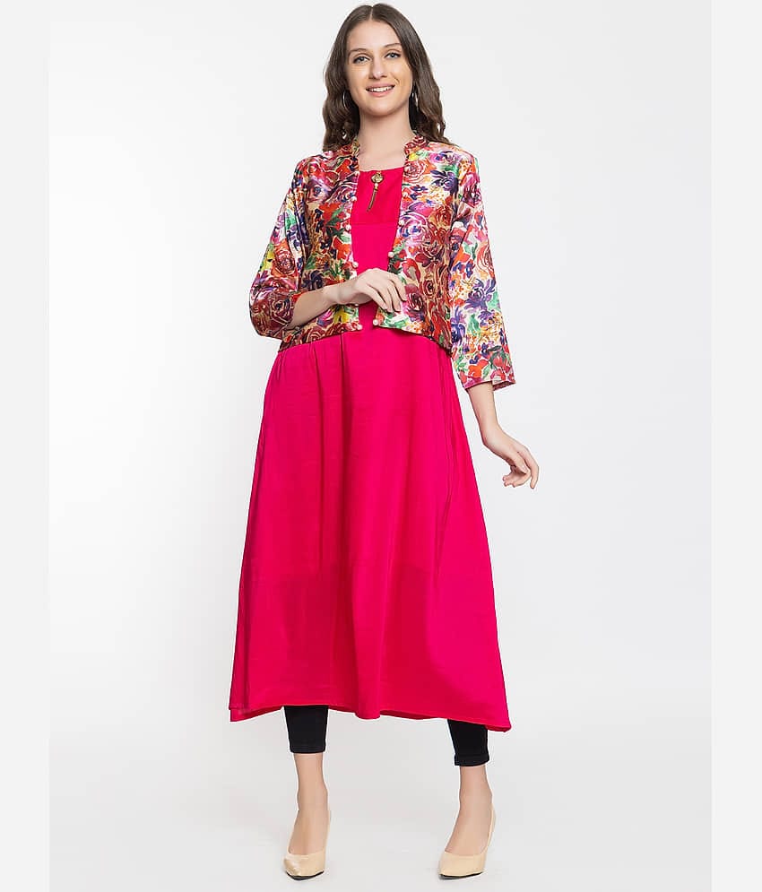 ELTHIA - Pink Silk Women's Jacket Style Kurti ( Pack of 1 )