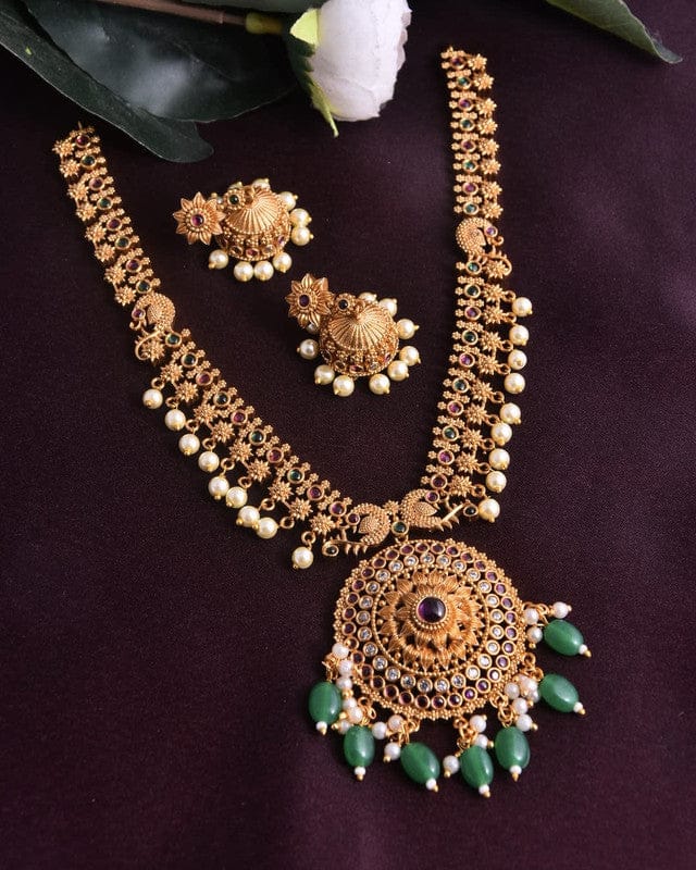 Temple Haram with Jhumka and Green Beads