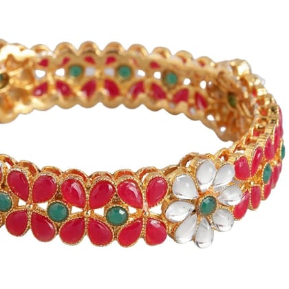 Traditional Gold-Plated Ruby and White Kundan Set of-2 Bangles