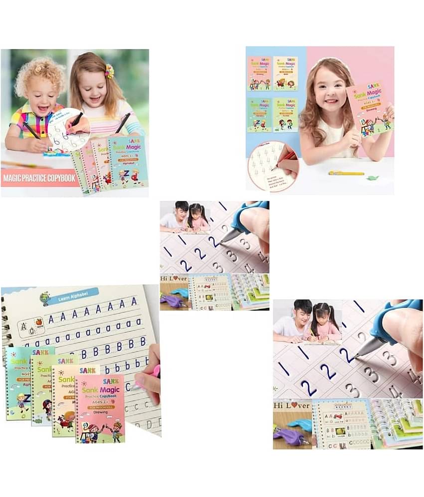 Sank Magic Practice Copybook - ( 5 Pen + 5 Grip + 20 BOOKS + 50 REFILL) Number Tracing Book - Writing Book - Magic Calligraphy - Copybook Set - Calligraphy Pen - Calligraphy Book - Practical Reusable Writing Tool - Simple Hand Lettering for Preschoolers