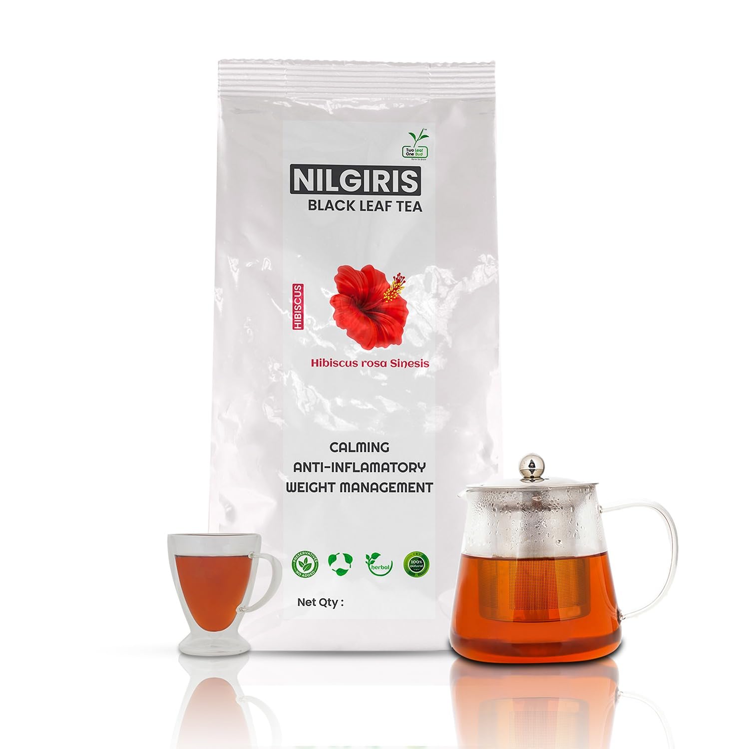 Two Leaf One Bud Nilgris Black Leaf Tea - Hibiscus 100 Gms