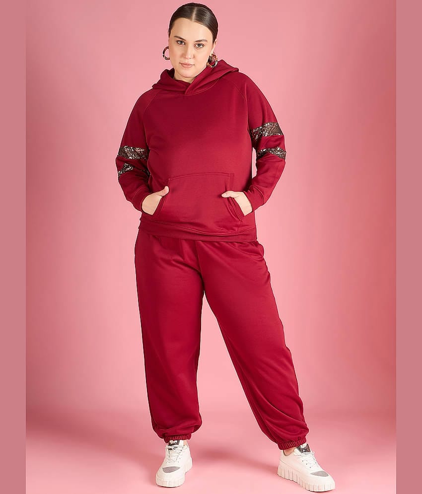 AUSTIVO Women Embroidered Top With Trousers Co-Ord Set ( Maroon )