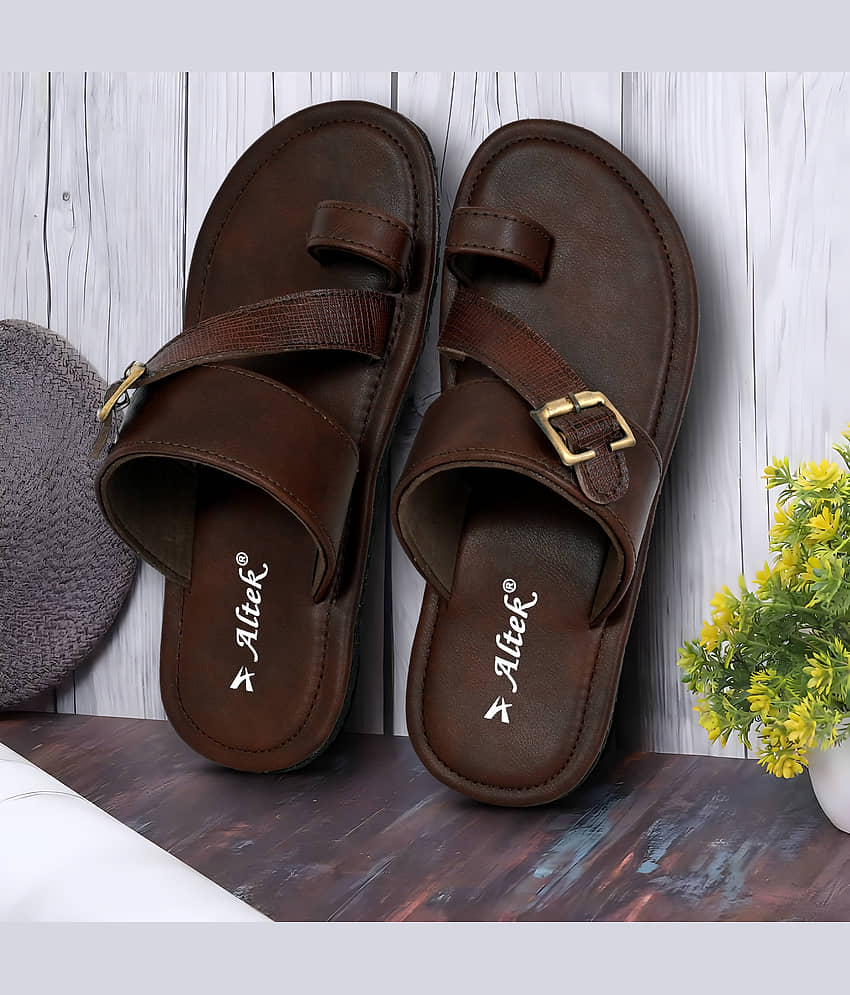 Altek Brown Men's Leather Slipper