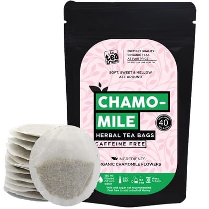 The Tea Trove Pure Chamomile Tea Bags Organic - 40 Eco-Friendly Camomile Herbal Tea Bag in Resealable pouch - Caffeine Free Camomile tea for sleep and Stress relief tea - Steep Hot Or Iced | Pack of 1