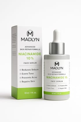 MADLYN 10% Niacinamide Face Serum with Licorice Extract for Reduce Sebum, Prevents Acne, Oil Control and Skin Repair, Skin Clarifying Anti-Acne Serum for Oily & Acne-Prone Skin -30ml
