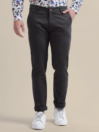 Black Casual Trousers Solid Cotton Lycra Smart Fit-30