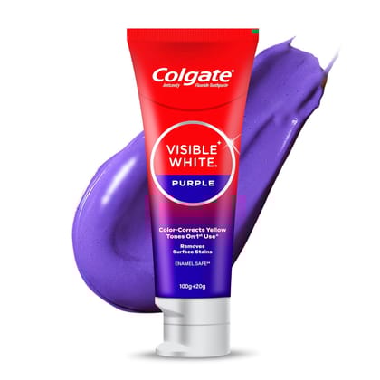Colgate Visible White Purple Toothpaste For Teeth Whitening, Teeth Whitening Toothpaste With Fluoride, Whitens Yellow Teeth, Enamel-Safe For Daily Use Paste Toothpaste (60G)