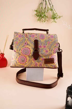 French Martini Hand Block Printed Yellow Chique Bag-11 X 4 X 8.5 in / Yellow / Yellow