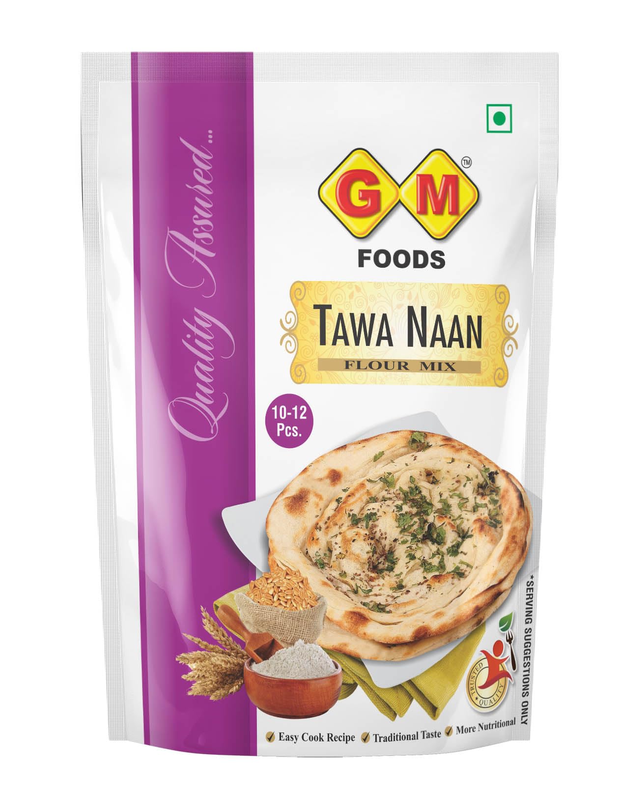 GM Foods Tawa Naan Flour Instant Mix 400g | Soft & Fluffy Indian Flatbread Mix for Stovetop Cooking | Easy to Knead | Homemade Naan Without Tandoor | For Curry, Wraps & Daily Meals | No Preservatives