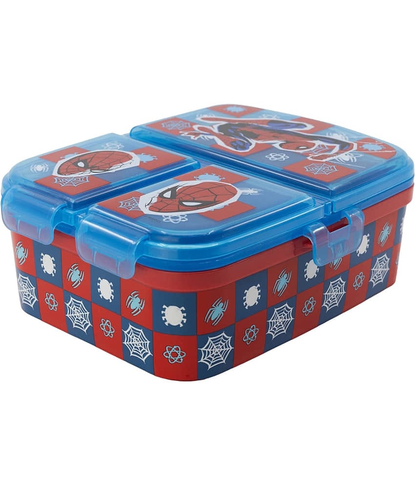 Gluman Red Disney Spiderman Partition Lunch Box for Kids with Snap Lock Closure - 500ml