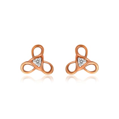 Senco Gold 14K Rose Gold Dazzling Trio Floral Diamond Studs Earrings (Gold Weight - 2 g / 0.07 carat / HI-SI)