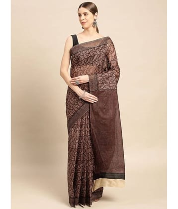 SHANVIKA Cotton Printed Saree Without Blouse Piece ( Brown )