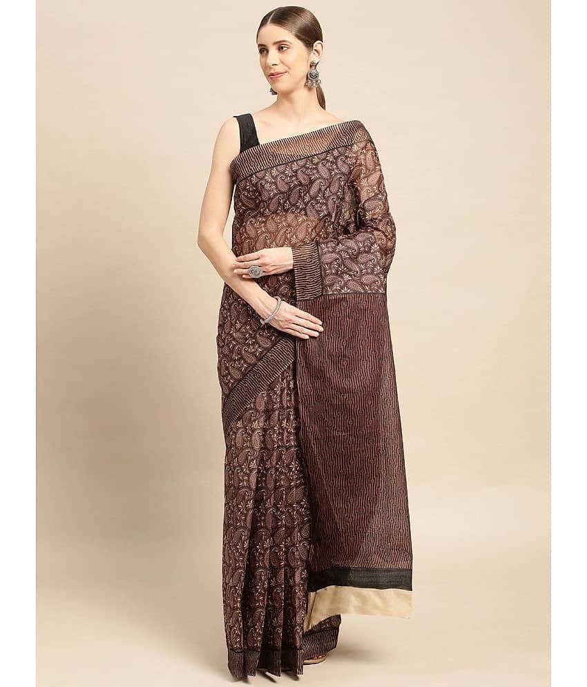 SHANVIKA Cotton Printed Saree Without Blouse Piece ( Brown )