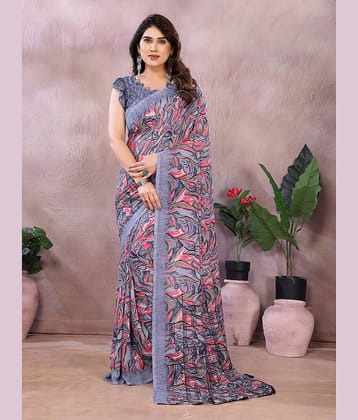 ANAND SAREES Georgette Printed Chanderi saree With Unstitched Blouse Piece ( Grey )