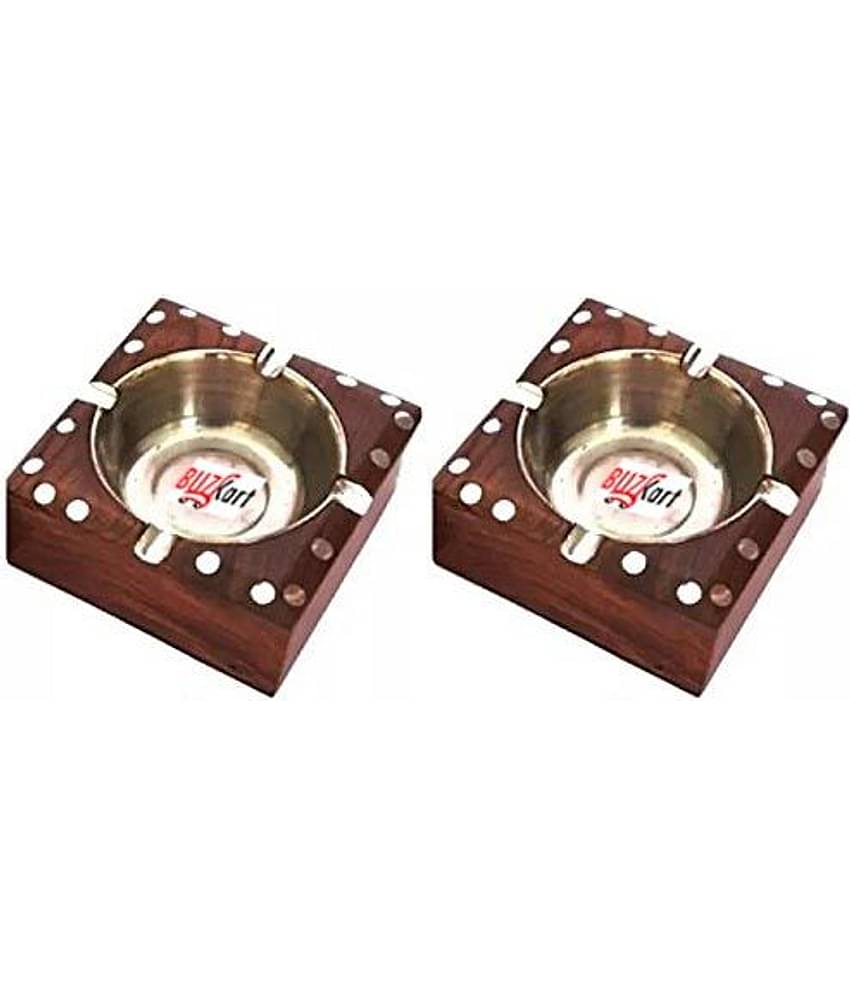 BuzyKart Wooden Premium Quality Antique Ashtray With Inlay Work (Set Of two)