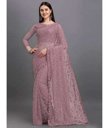 VANRAJ CREATION Brasso Self Design Saree With Unstitched Blouse Piece ( Rose Gold )