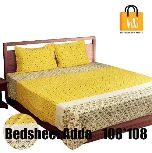 3001-Hometrade India-Standard King Size (90*108 Inches)-Buy Pure Cotton Jaipuri Printed Flat King Size Double Bedsheet With 2 Matching Pillow Cover