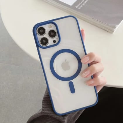 iPhone Series Magsafe Magnetic Wireless Charging Transparent Hard Case With Camera Bumper-iPhone 12 Pro Max / Navy Blue
