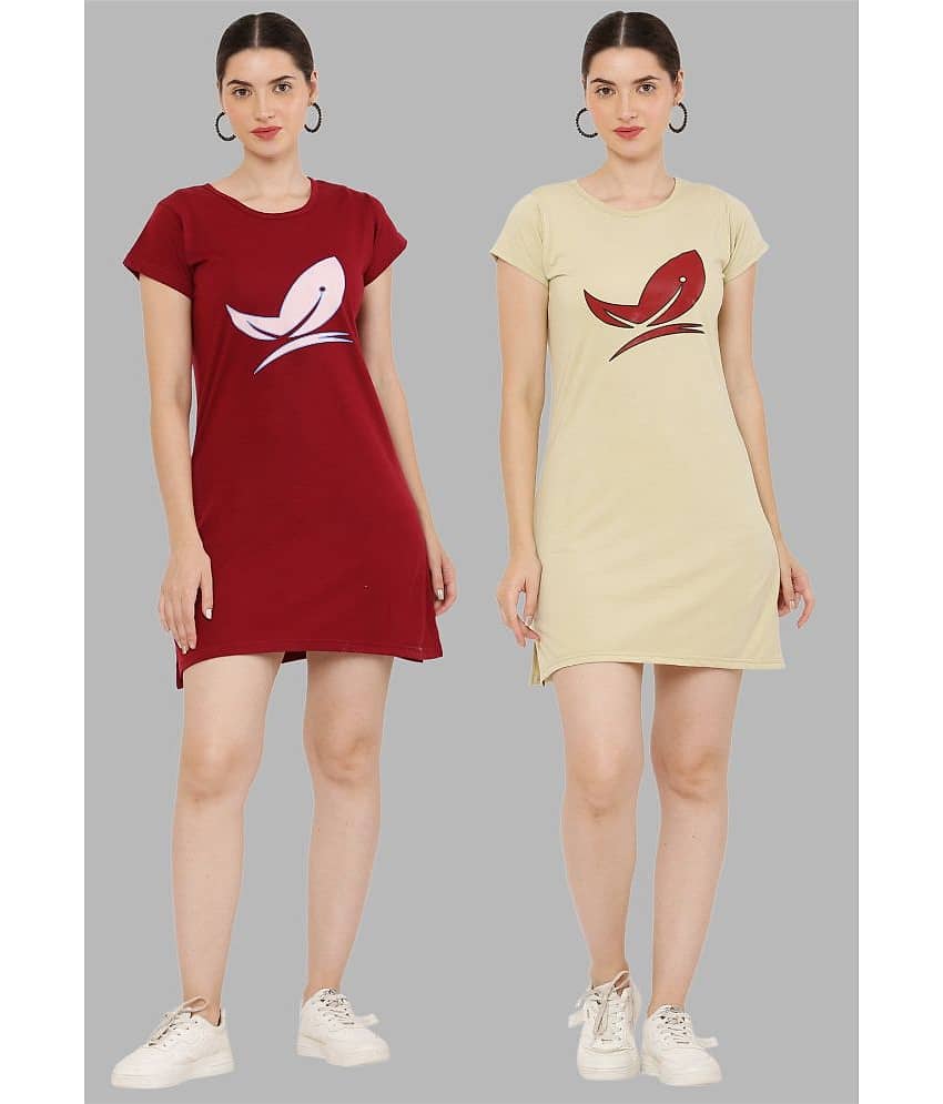PREEGO - Multicolor Cotton Blend Women's Nightwear Night T-Shirt ( Pack of 2 )