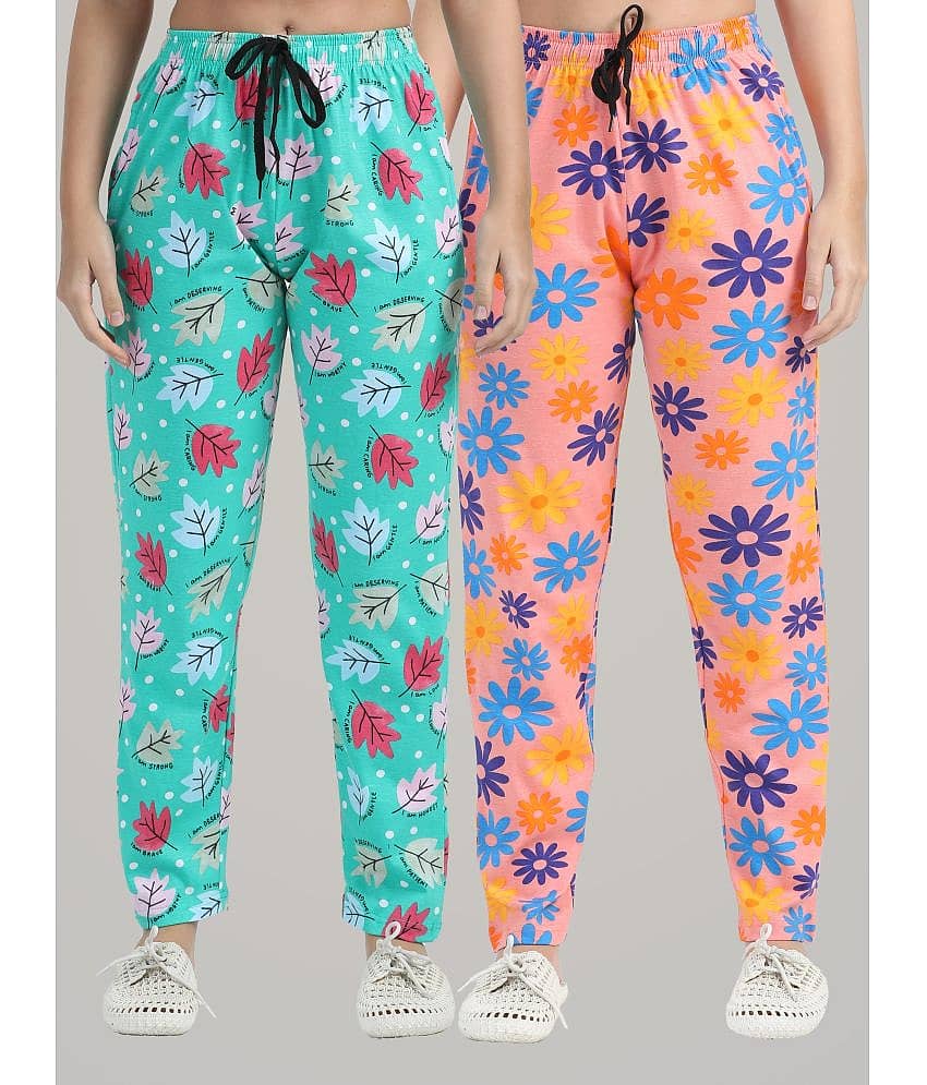 JILZ Multi Color Cotton Women's Nightwear Pyjama ( Pack of 2 )