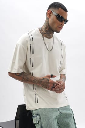 NeedleFlow Cream Dropshoulder Tee-M