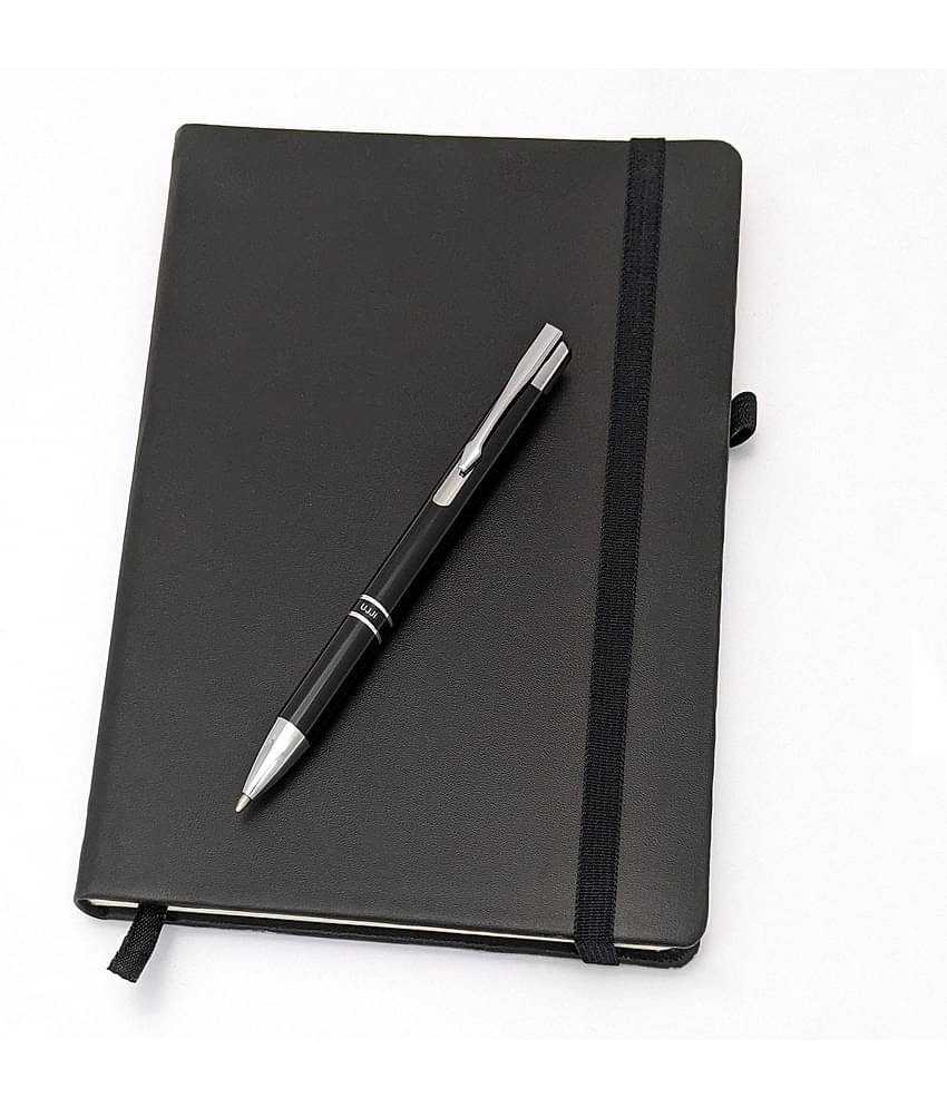 UJJi Metal Pen with Notebook Set in PU Leather with Elastic Closure and Pen Loop