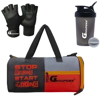 GROUPERS  Duffel Bag l Gym Bags l Gym Gloves l Gym Shaker Bottle-400 ML