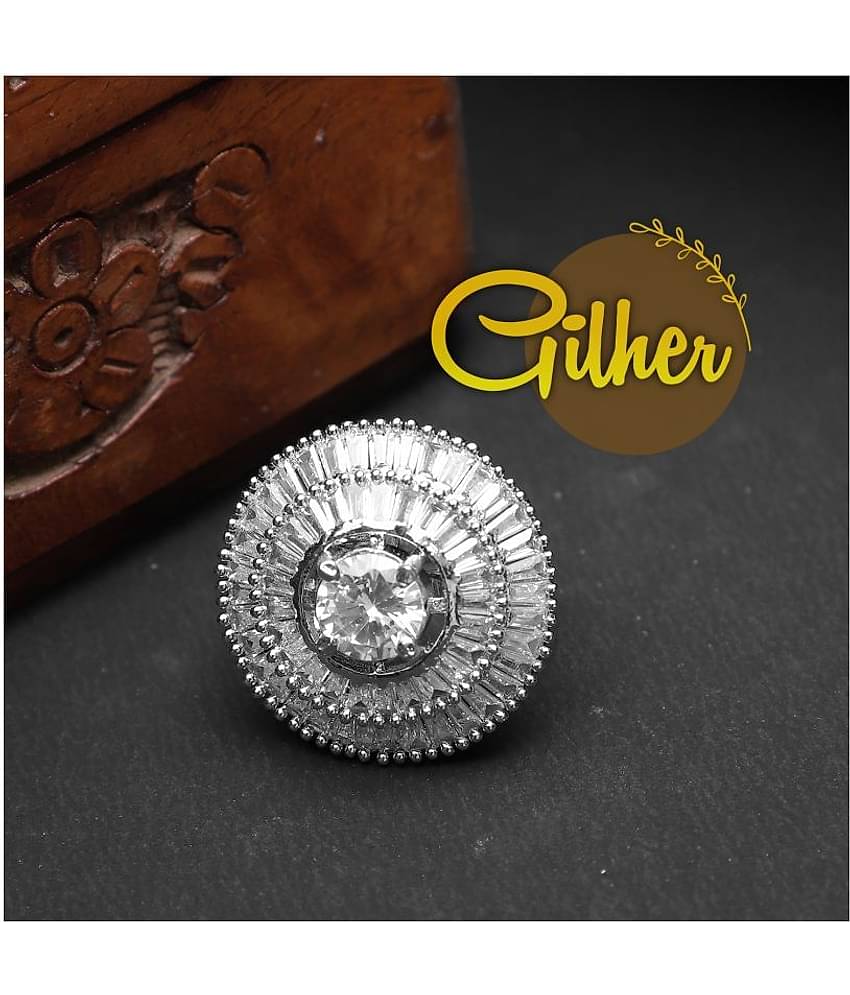 Gilher Fancy American Diamond Stone Cocktail Ring With Adjustable Size For Women And Girls