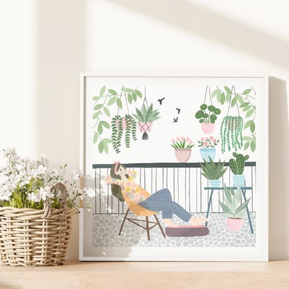 An Evening On The Terrace Art Print | Wall Art-10x10 inches / White Frame